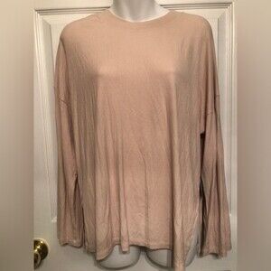 Lulus Sz S Mercurio Beige Ribbed Long Sleeve Top